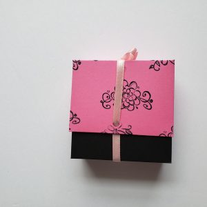 Elegant Stamped Pink & Black Rectangle Boxes with Ribbons Set of 6