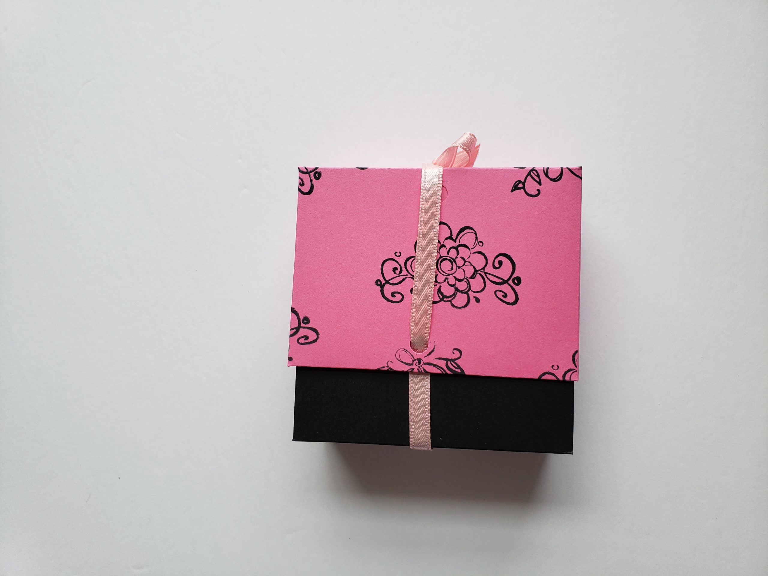 Elegant Stamped Pink & Black Rectangle Boxes with Ribbons Set of 6