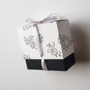 Elegant Stamped White & Black Rectangle Boxes with Ribbons  Set of 6