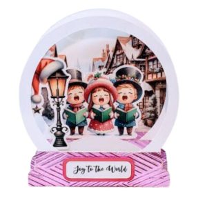 Handmade Snow Globe Pop-Up Christmas Card – Joyful Carolers Front View by SwagCrafter