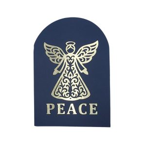 Angel Christmas Card handmade tri-fold pop-up card with gold-foil angel on navy cardstock by SwagCrafter