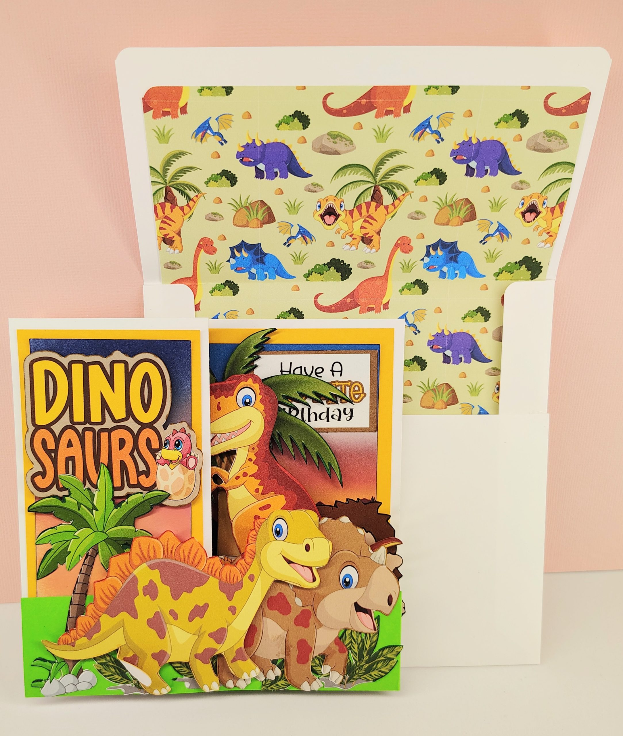 3D Dinosaur Birthday Card for Boy, Handmade Dinosaur Birthday Card with Envelope - Image 4
