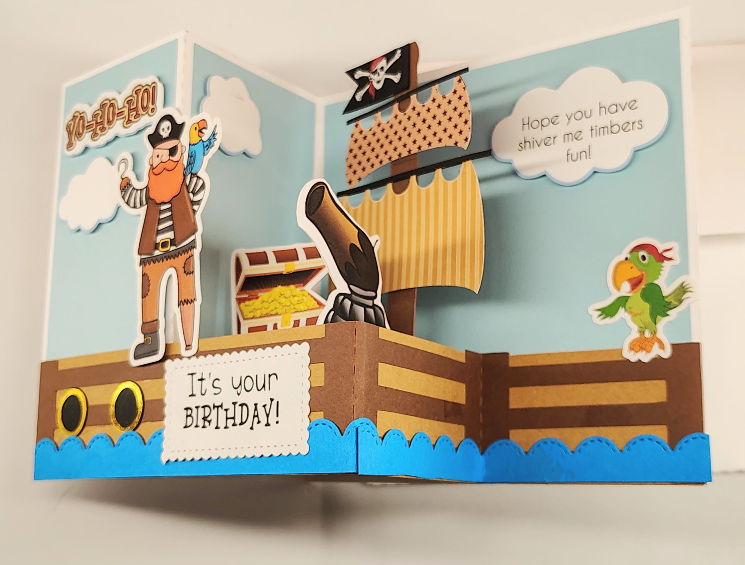 3D Pirate Birthday Card for Boy, Handmade Pirate Birthday Card with Envelope