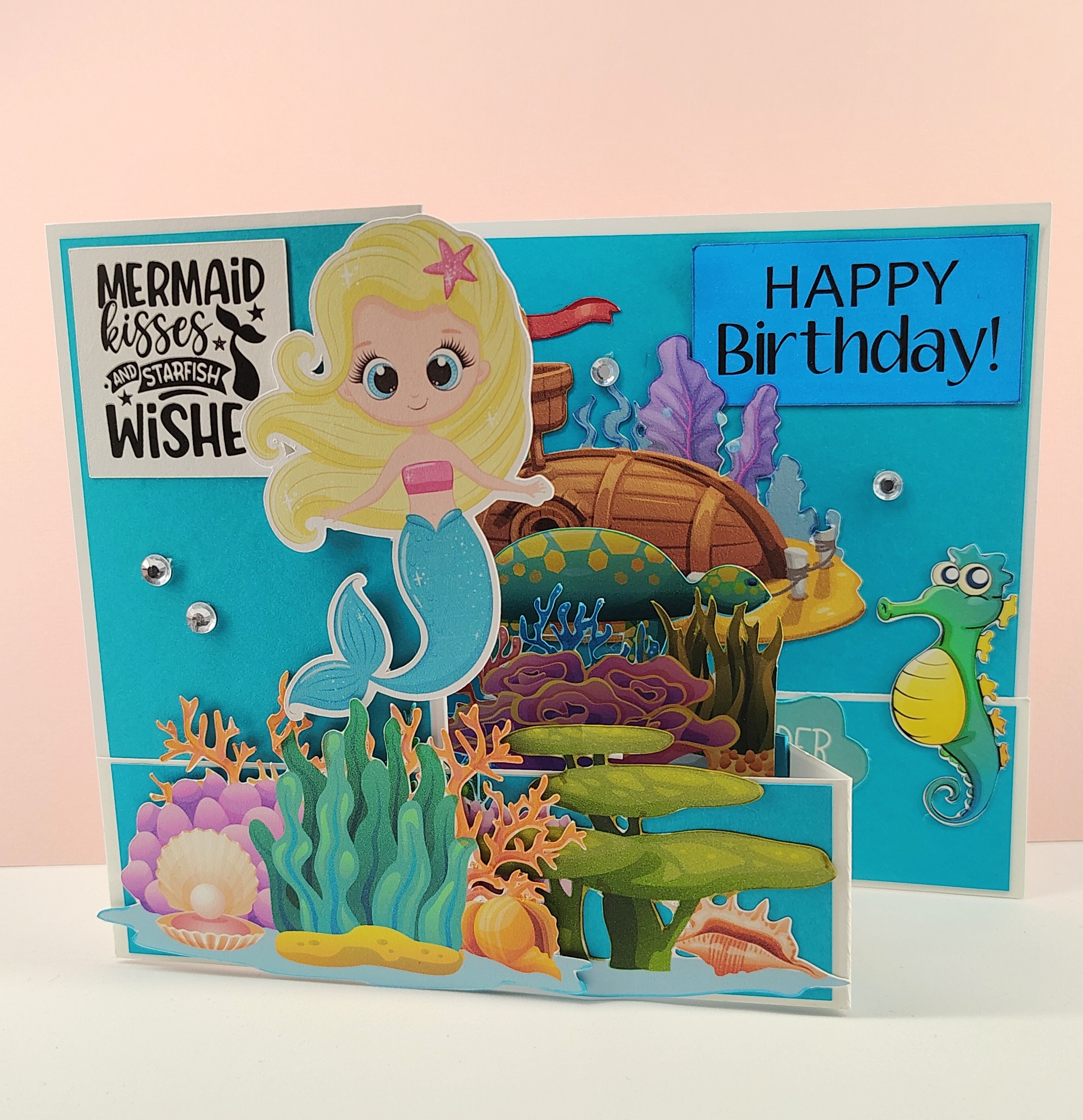 3D Mermaid Birthday Card for Girl, Ocean Themed Mermaid Card, Handmade Birthday Card with Envelope